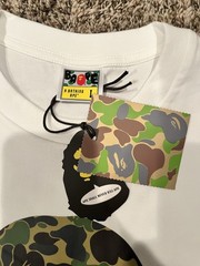 A Bathing Ape BAPE Ape Head Camo Logo Graphic White Tee Mens Size L NWT