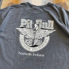 Vintage Y2K Pit Bull Leather Company Thrashed T-Shirt Size XL Faded Double Sided