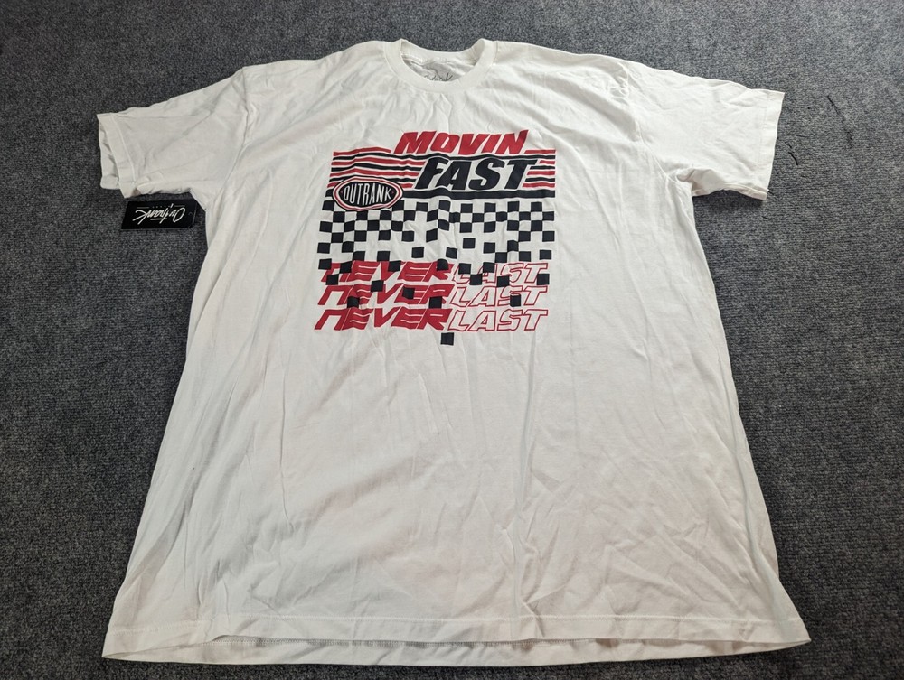 Outrank T-Shirt Men’s 2XL White Graphic Print Moving Fast NWT