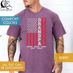 Personalized Grandpa USA Flag Shirt with Grandkids Names 4th of July