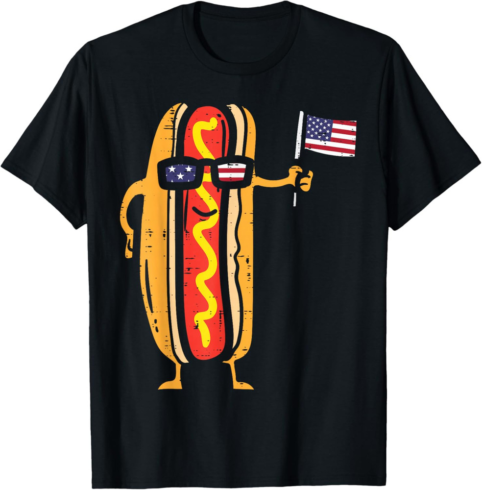 Hotdog Sunglasses American Flag USA Funny 4th of July Fourth T Shirt