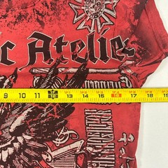 Archaic by Affliction Shirt Mens Small Red Black Double Sided Graphic Buckle Y2K