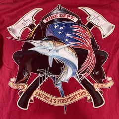 Guy Harvey BlueWater Firefighter Fire Department Swordfish Pocket T Shirt Size M