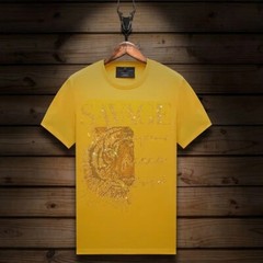 New Fashion Tiger Head Trend Rhinestones Summer Short Sleeve Luxury Men T-Shirt