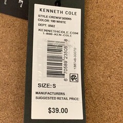 Kenneth Cole Mens Size Small White Short Sleeve Crew Neck T-Shirt NWT *Flaw