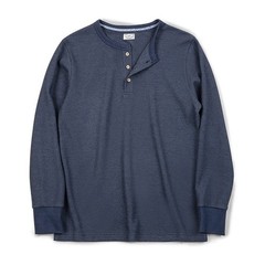 Maden Mens Amekaji Pure Color Long Sleeve Shirt Vintage Waffle Henley Tee-Shirts