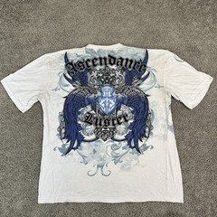 DWNTWN Express Shirt Mens Large White Blue Graphic Ascendance Luster Tattoo Tee