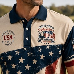 USA 250th Anniversary Golf Shirt 1776-2026 American Flag Patriotic Polo (S-5XL)