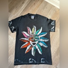 VTG RARE Gildan Native Trippy Sun Aztec Black Multi Color T-Shirt Size S M
