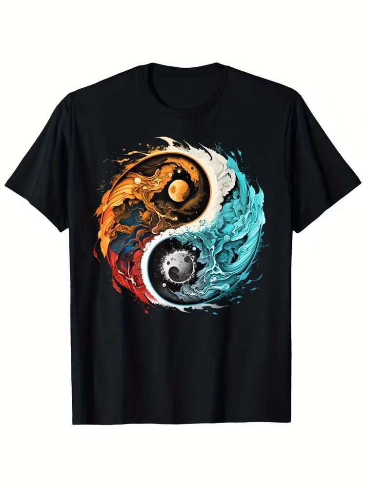 180g Colorful Taoism Yin Yang Splash on Zen Taiu Yin Yang T-Shirt