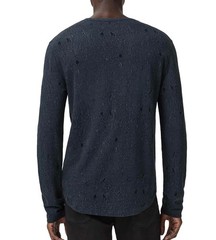John Varvatos Collection Men’s Vera Distressed Jacquard Textured Crew Tee Navy