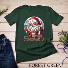 Jolly Stained Glass Santa Claus Face Graphic Tee Funny Christmas Unisex T-shirt