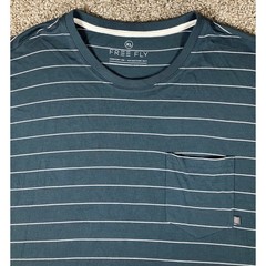 Free Fly Mens XL Bamboo Performance Striped Pocket T-Shirt Blue White Crew Neck