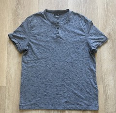 Alfani Mens L Heathered Blue Gray Short Sleeve Stretch Henley Shirt