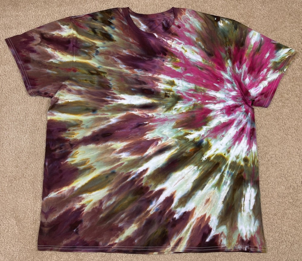 Handmade Ice Tie Dye T-Shirt 2XL Mens Womens Soft Cotton Plum Green Twist