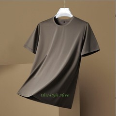 Summer fashion Men’s Silk T-Shirt Short Sleeve Luxury Soft Breathable Tee