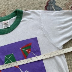 Vintage 80s Ringer T Shirt Small Mayfest 1985 White Green Stedman Kite