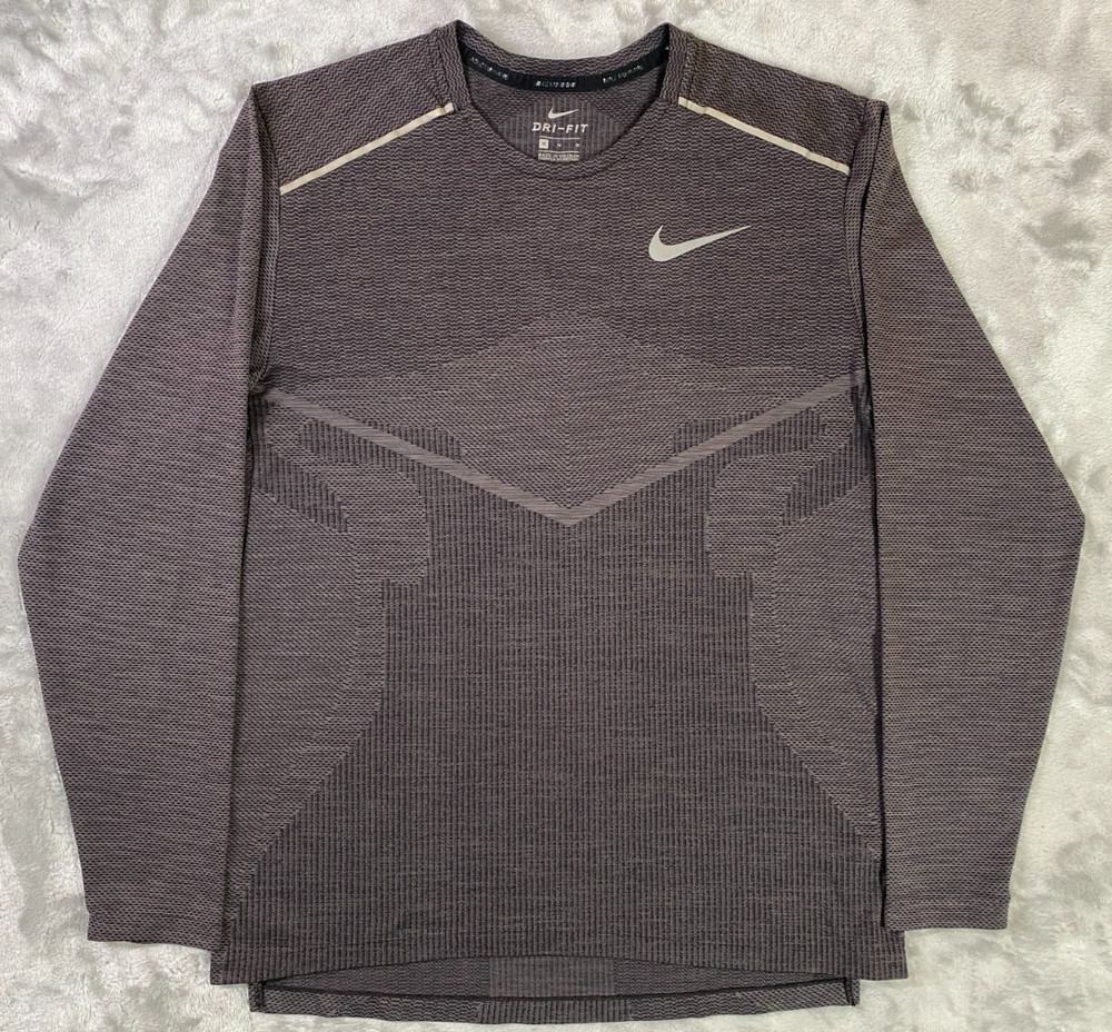 Nike Running Shirt Mens Medium Gray Dri-FIT Long Sleeve Seamless Knit Top