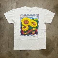 Vintage 90s Busch Gardens Sunflower T-Shirt White Medium Made in USA Nature Art
