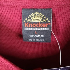 Knocker Shirt Mens L Maroon Henley Cotton Thermal Long Sleeve Casual Outdoor NEW