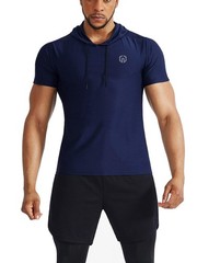 Men’s 3 Pack Dry Fit Running Shirt Workout Athletic Shirt with Hoods,Navy Blu…