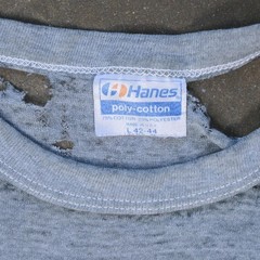 Vtg US Army Heather Gray Single Stitch Destroyed Hanes T Shirt Poly Cotton L