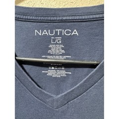 Nautica Mens V-Neck T-Shirt Navy Blue Cotton Logo Short Sleeve Tee Large L/G