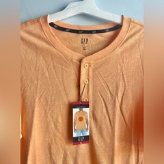 Gap Men’s Orange Short Sleeve Slub Henley Apricot Wash Size XL