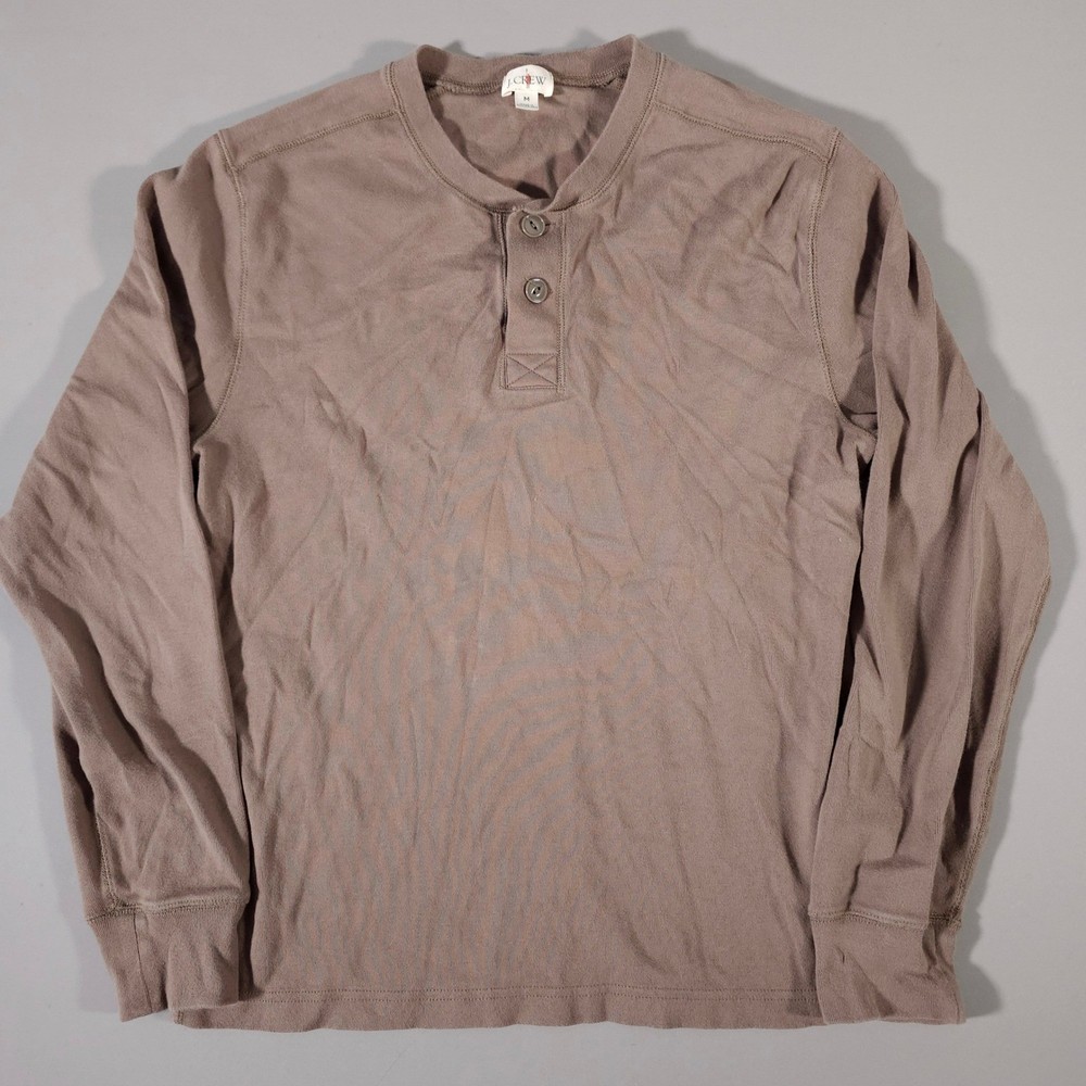 J. Crew Henley Shirt Mens M Brown Long Sleeve Cotton 2-Button Ribbed Cuffs