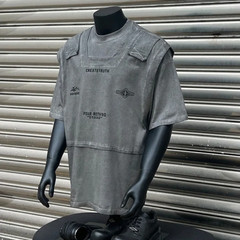 Retro Vintage Men’s Hip-Hop Short Sleeve T-Shirt with Bulletproof Vest Design