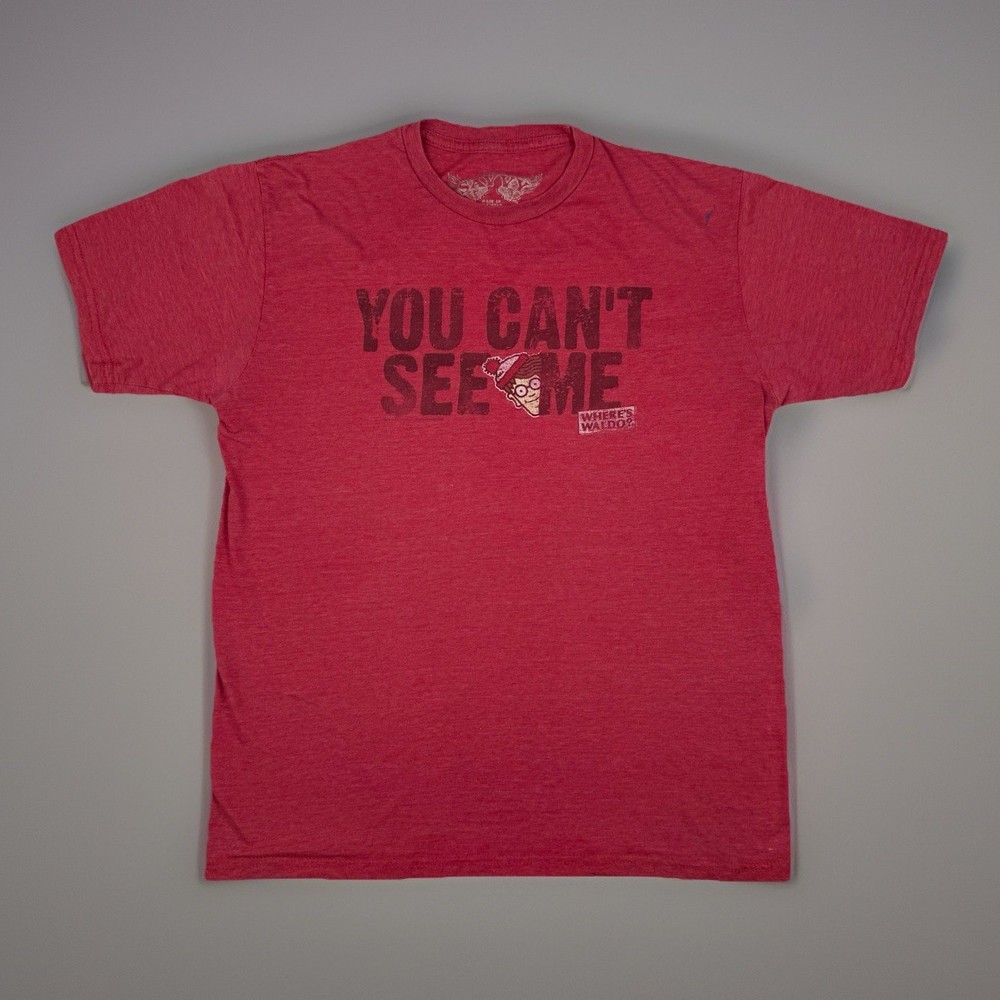 waldo graphic tee funny slogan shirt red casual medium