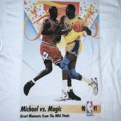 Michael Jordan VS Magic Johnson T-Shirt Men’s Medium White Cotton NBA Finals