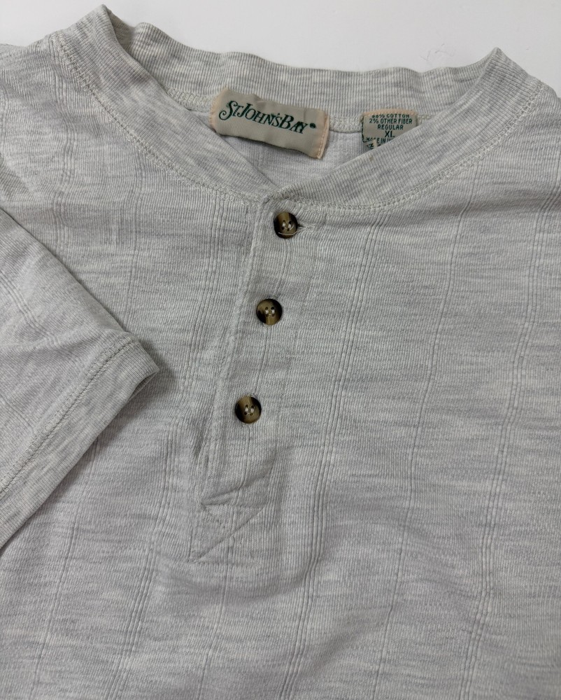 Vintage 90s Ribbed Henley Shirt Men XL Boxy Minimalist Casual Outdoors Midweight