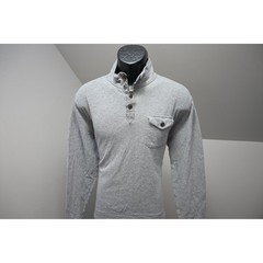 Lucky Brand Henley Shirt Mens Large Gray Excellent Mock Neck Button Pocket