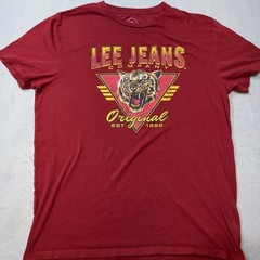 Lee Jeans Company Mens Red Tiger Graphic T-Shirt Classic Fit Large 100% Cotton