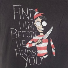 Wheres Waldo T Shirt Mens Size Large Black Find Him Before He Finds You Horror