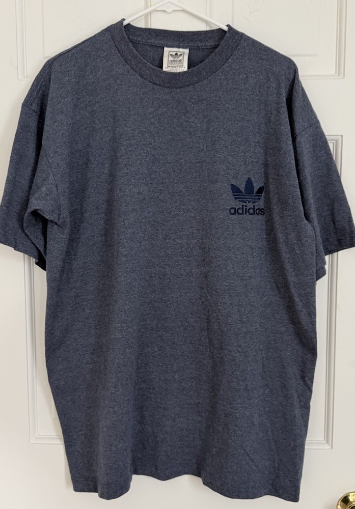 MINT Vintage 90s adidas BLUE T Shirt Embroidered Logo Men’s L made in the USA