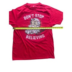 Holiday Time Mens Large Red Santa Claus Dont Stop Believing Graphic T Shirt