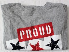Proud American with Red and Blue Stars XL Gray T-Shirt