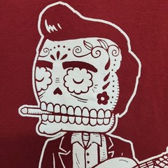Johnny Cash Dia De Los Muertos T-Shirt Large American Apparel Rare Red Skeleton