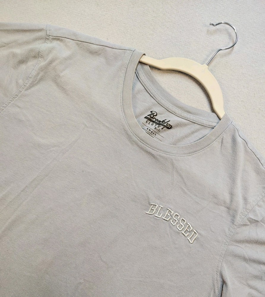 Brooklyn Cloth Mfg Co T-shirt Men Small Lt Gray Embroidered Logo BLESSED