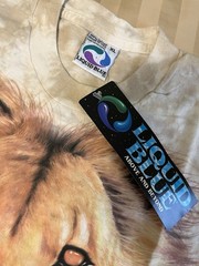 Rare Vintage 90s Liquid Blue No Pupil Lion T Shirt Single Stich AOP NWT