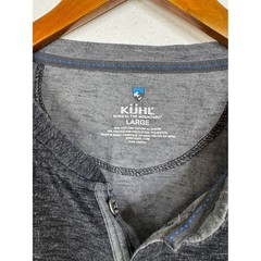 Kuhl Mens Henley Shirt Large Long Sleeve Charcoal Grey Two Tone Outdoor Hiking