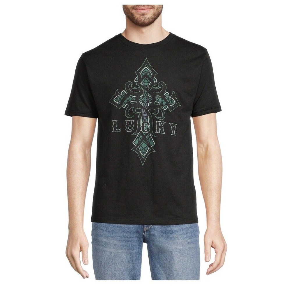 Way To Celebrate Medium St. Patricks Day Men’s Celtic Cross Graphic Tee Black