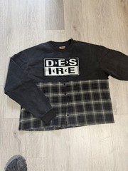 Bottega Desires Hybrid Flannel Plaid T-Shirt Black Gray White Long Sleeve Size L