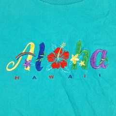 Vintage 90s Teal Aloha Hawaiian Flower Tee Size XL Retro Tropical Beach T Shirt