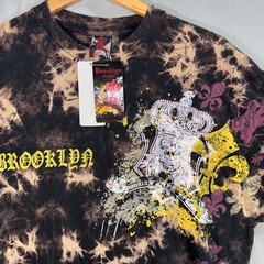 Brooklyn Xpress Bleach Wash T-Shirt Men’s XL Crown Skull Fleur De Lis Graphic