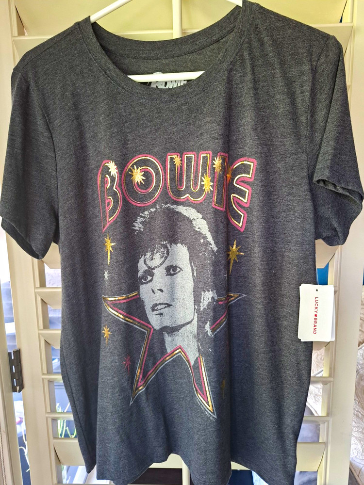 Lucky Brand Womans L Gray David Bowie Graphic Crew Neck Short Sleeve T-Shirt