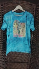 T-shirt From Egypt Tutankhaman Face Tie Dyed Blues Cotton Size L Runs Small