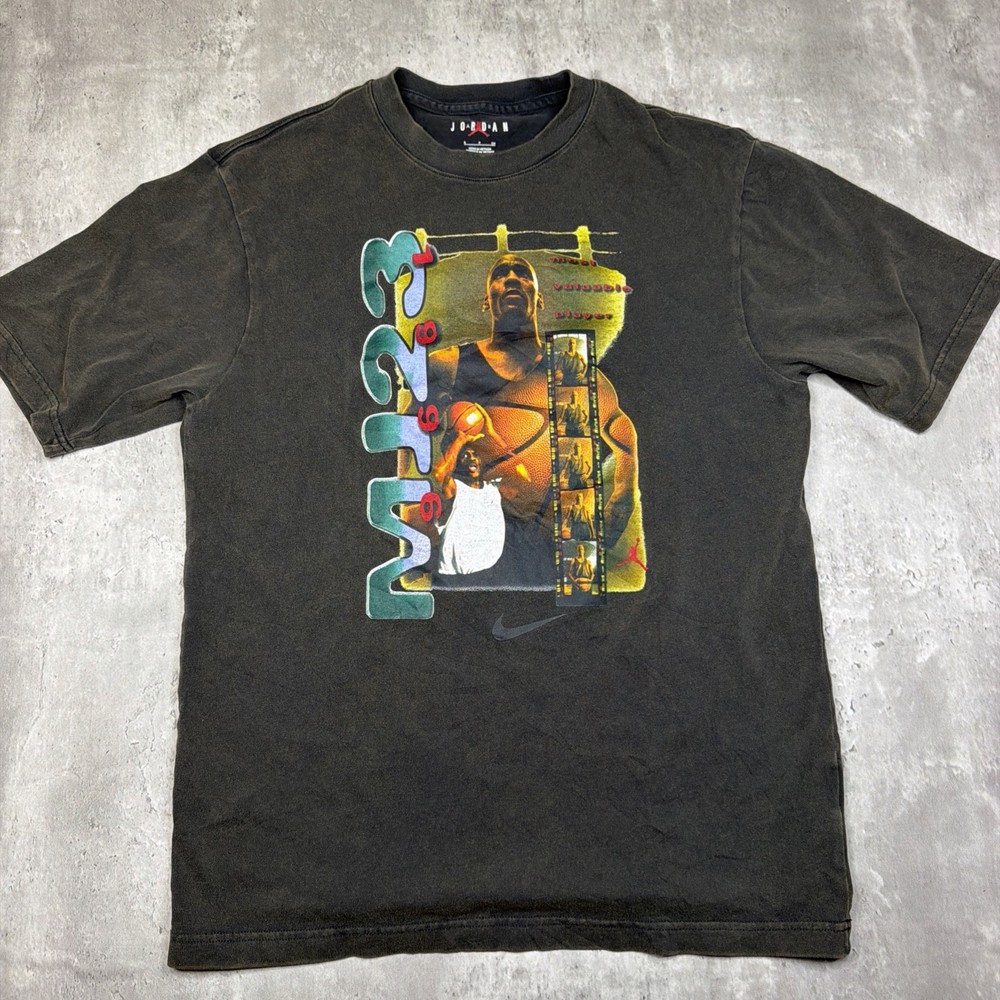 Air Jordan MJ23 1996 Graphic Washed Black Olive T-Shirt Size Small NBA Nike USA
